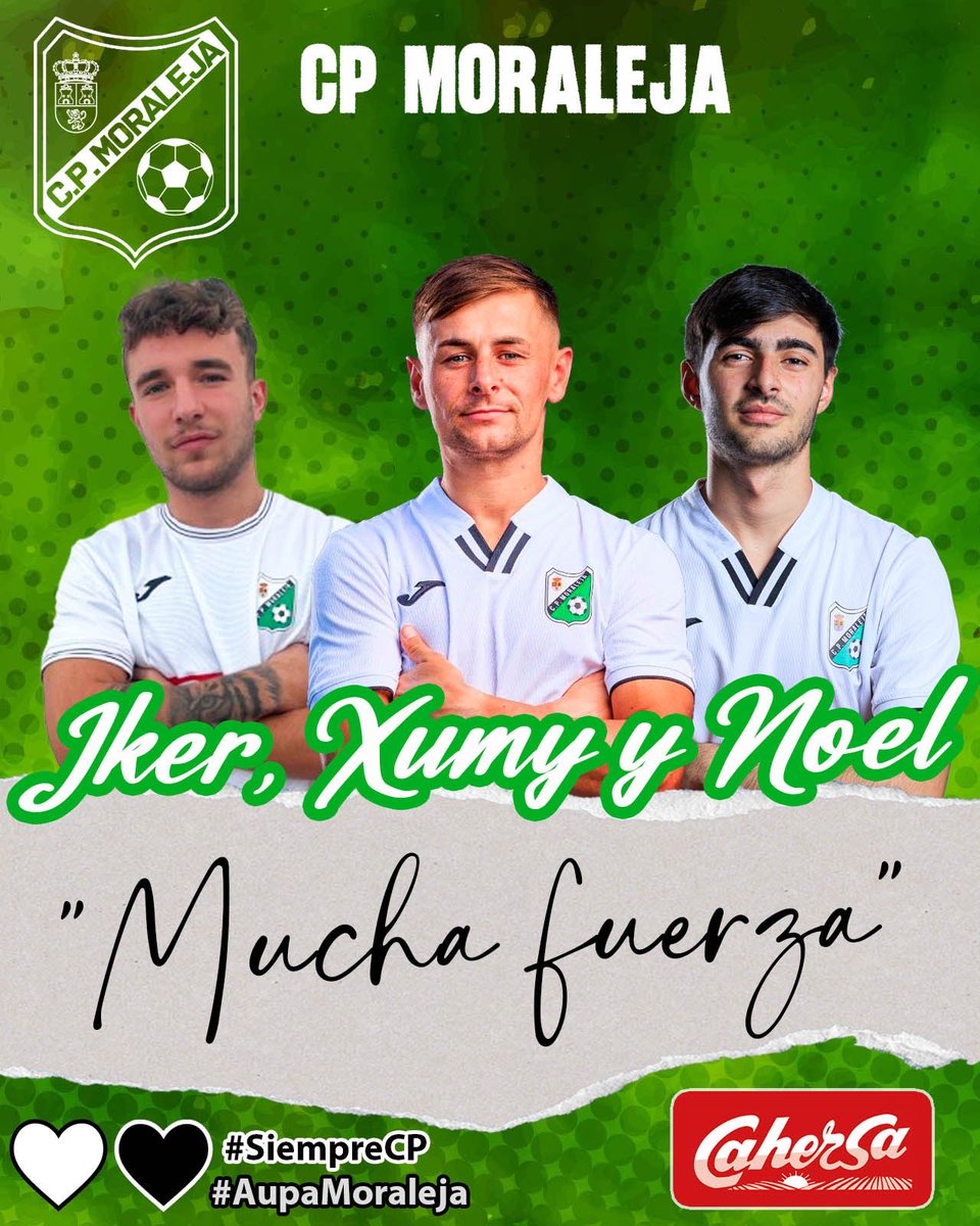 Todo el CPMoraleja Cahersa (Directiva, Cuerpo técnico, Jugadores, Afición, … ) os mandamos mucho ánimo “Iker, Xumy, Noel” en estos difíciles momentos y os deseamos una pronta recuperación de vuestras respectivas lesiones. 

Mucha Fuerza  campeones!!💪🏼⚽️💪🏼

#SiempreCP🤍🖤