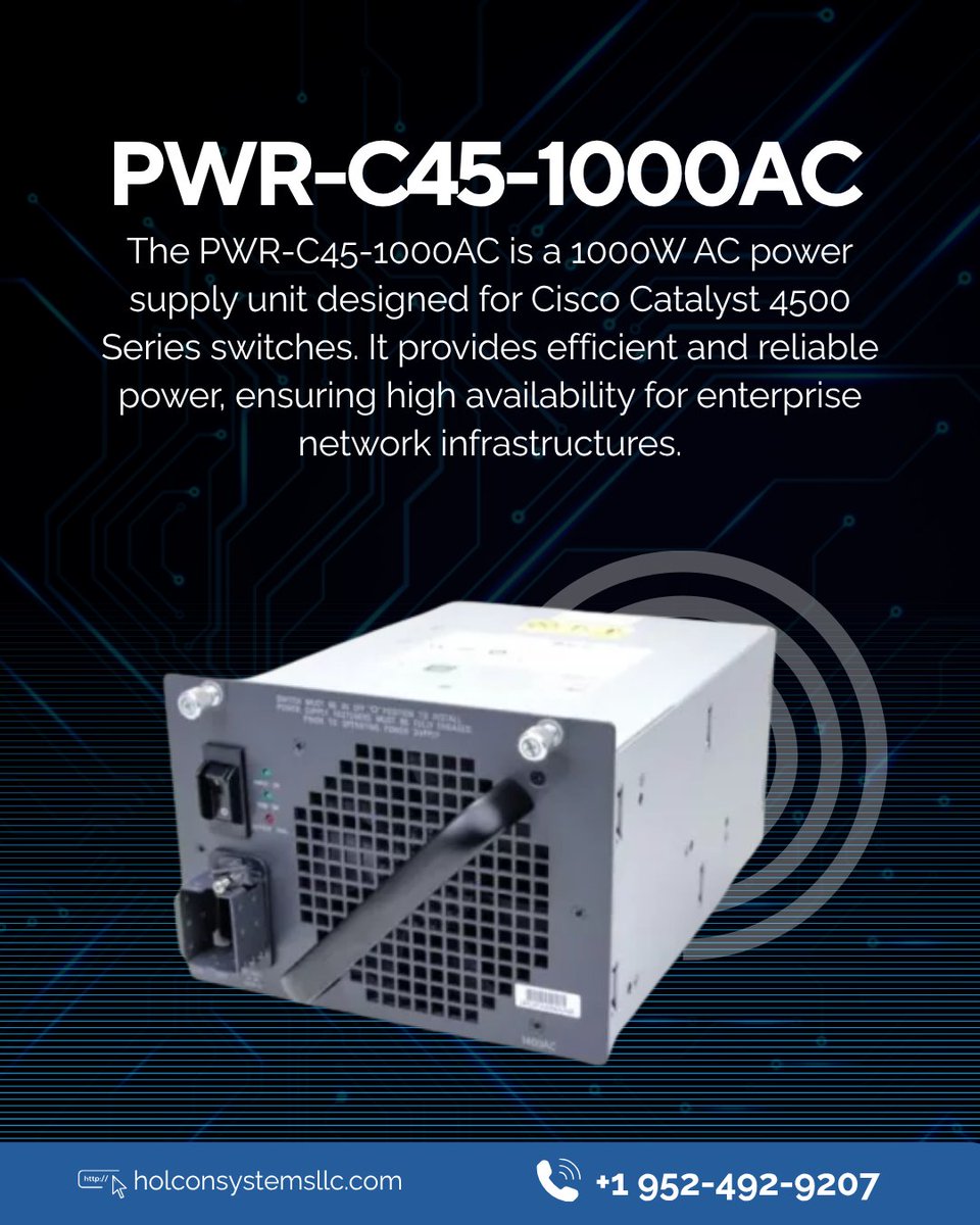exciscokit's tweet image. Power up your network with the PWR-C45-1000AC — a robust 1000W AC power supply built for Cisco Catalyst 4500 Series switches. 

#holconsystems #networkingsolutions #ithardware #networkefficiency  #businessconnectivity