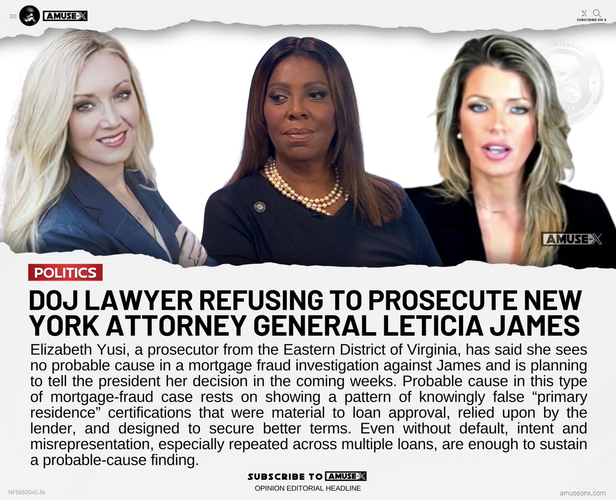 amuse's tweet image. LAWFARE: The DOJ is filled with Democrat lawyers who are slow walking prosecutions of fellow Democrats. The latest case is Elizabeth Yusi a career DOJ prosecutor who confided with colleagues that she's waiting a few weeks before she tells Lindsey Halligan that she's not going to…