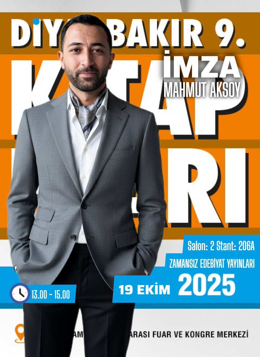 mahmutaksoyweb's tweet image. 19 Ekim&apos;de Saat 13.00 - 15.00 arası 9. Diyarbakır Kitap Fuarı&apos;nda olacağım. Okurlarımı beklerim. Görüşmek üzere.