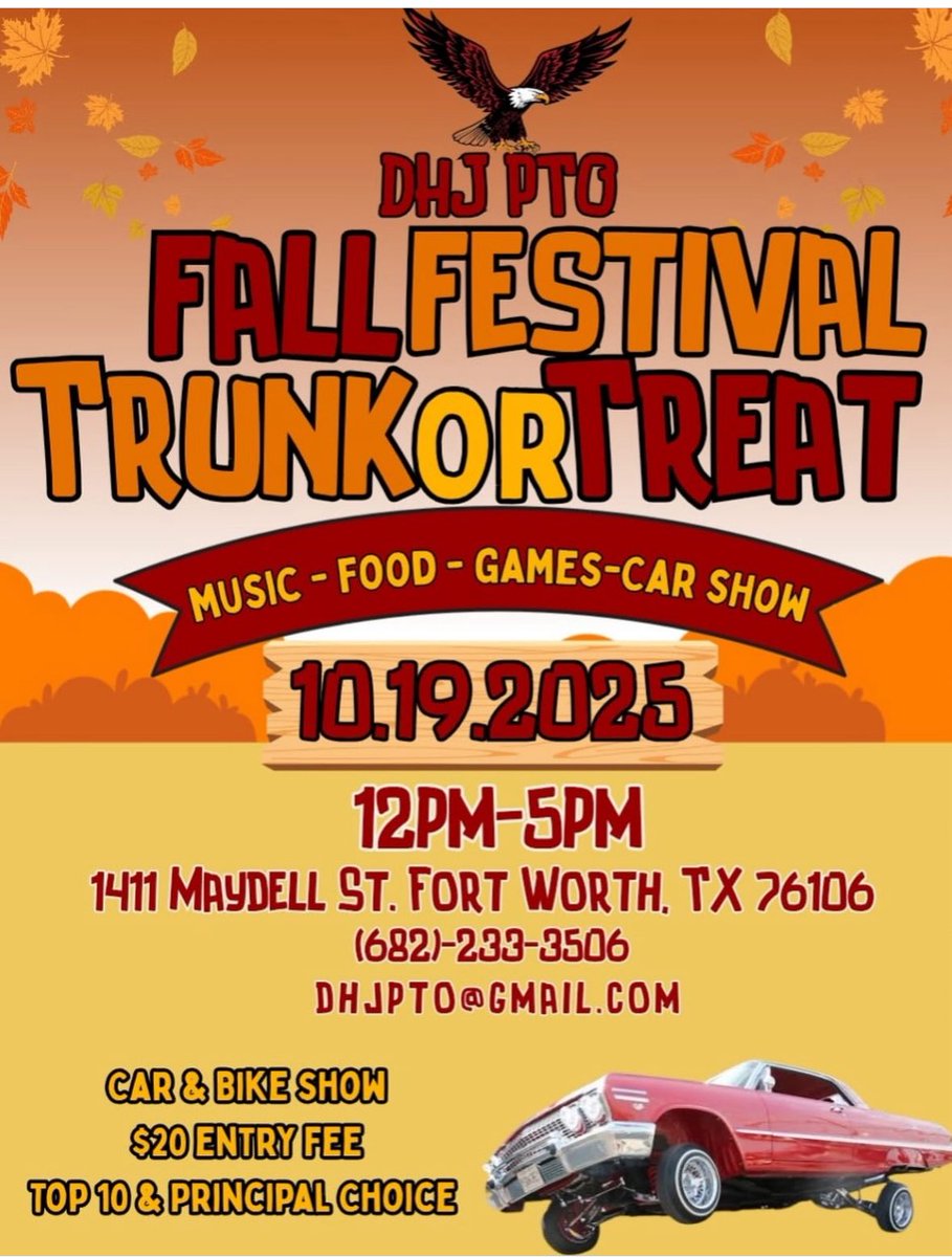 Join us for the DHJ PTO Fall Festival Trunk or Treat🦅🎃