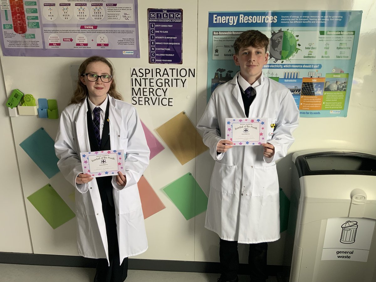 Mr.Campbell has selected his S1&amp;S2 scientists of the month for September. Showing values of our school Aspiration, integrity, mercy &amp; service.