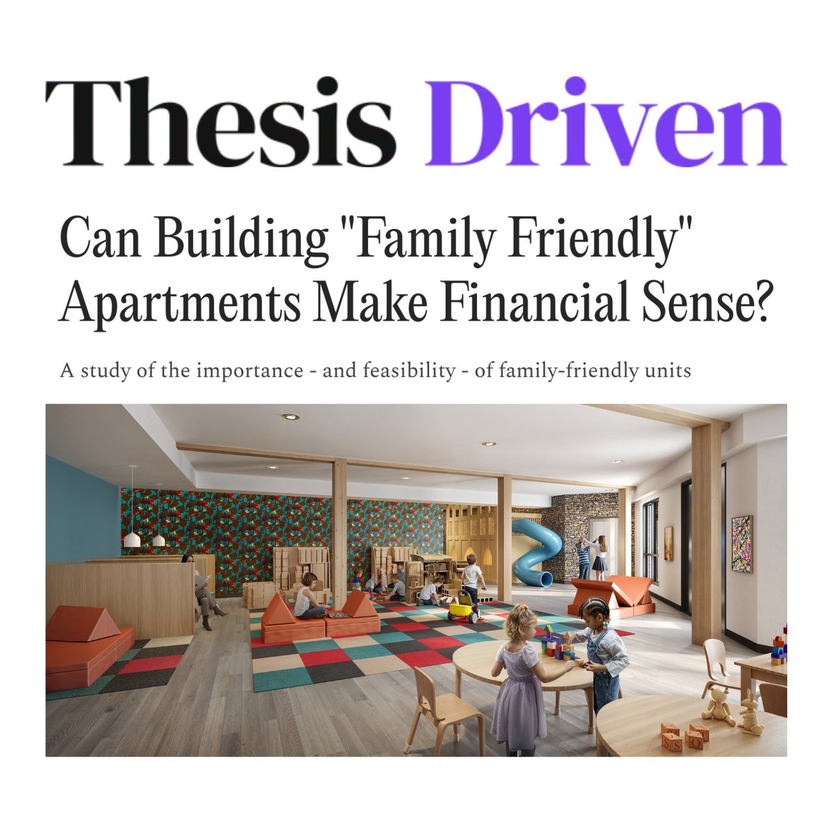 I wrote an real estate investor focused essay in <a href="/bhargreaves/">Brad Hargreaves</a> Thesis Driven  on the in-depth applications of the <a href="/FamStudies/">The Institute for Family Studies</a> study I did with <a href="/lymanstoneky/">Lyman Stone 石來民 🦬🦬🦬</a>:

How "family friendly" apartment projects can actually make sense financially ... and a few examples.