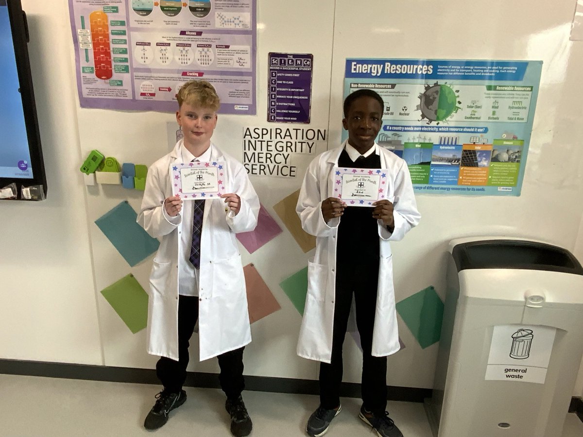 Mr.Kerr has selected his S2 scientists of the month from 2B and 2E. Aspiration, integrity, mercy &amp; service shown by both.