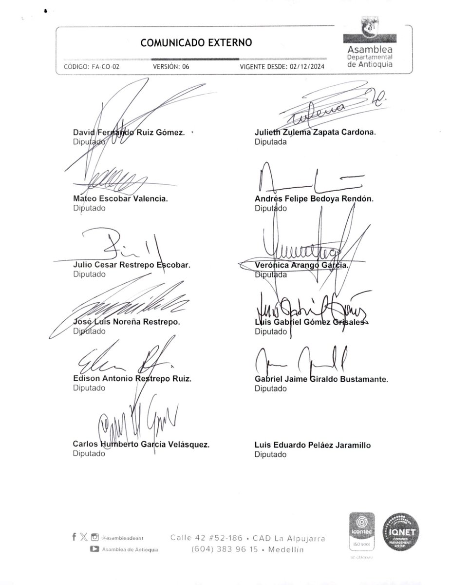 La Asamblea Departamental de Antioquia respalda a Teleantioquia y solicita al Gobierno
Nacional el cumplimiento oportuno de los recursos públicos asignados.