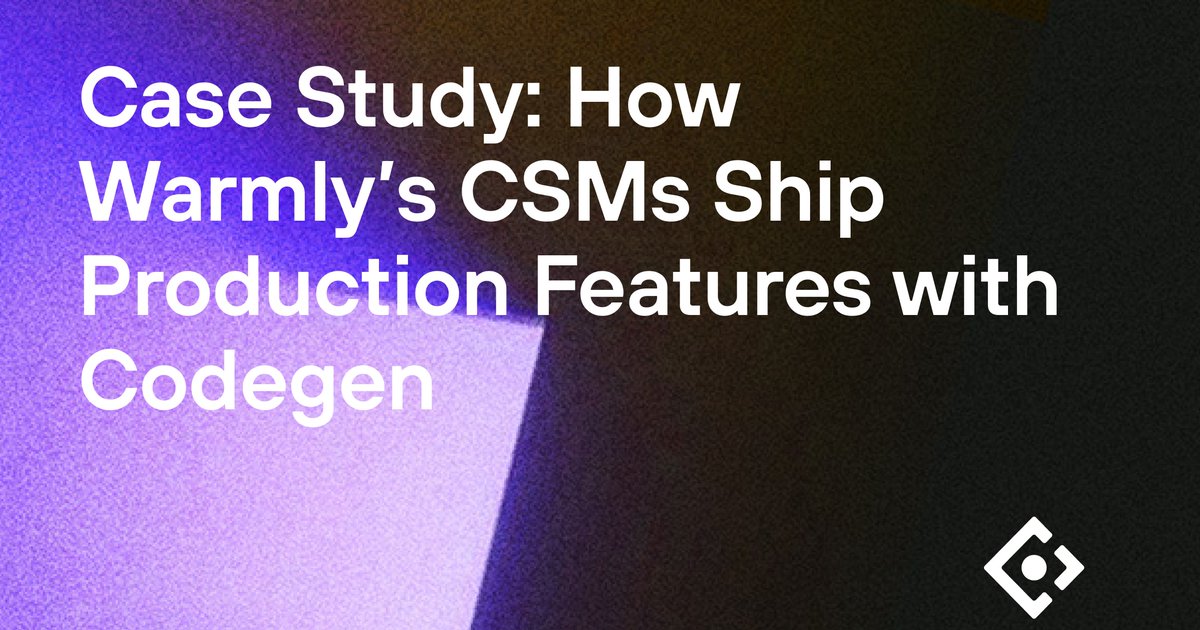 codegen's tweet image. 🚀 Feature requests were piling up faster than engineering could respond. @warmlyai CSMs used Codegen to ship production-ready features themselves — turning customer insights into live updates in hours. See how they did it: cdgn.sh/36OGCa