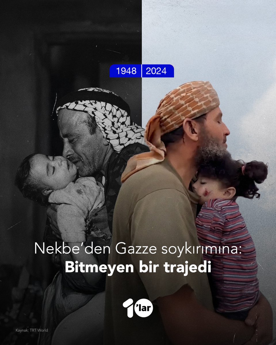 10larMedya's tweet image. Farklı yıllar, aynı hikâye...

77 yıldır süren yıkım, zorla göç ve katliam.

Filistin halkının bedenlerine ve topraklarına kazınmış bir acı.

#Nakba #Gaza
