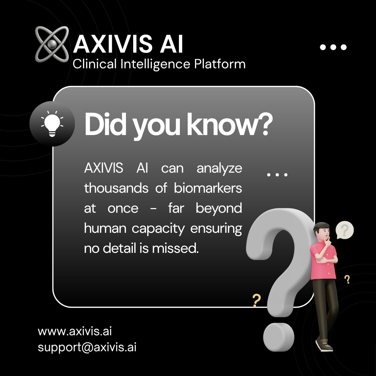 axivisAI's tweet image. AI that sees what doctors can’t — yet. 🧠⚡

AXIVIS AI™ analyzes thousands of biomarkers in real time — detecting patterns the human eye can’t.
That’s clinical intelligence, redefined.
🔗 axivis.ai

#AXIVISAI #HealthTech #PrecisionMedicine #ClinicalAI #Longevity