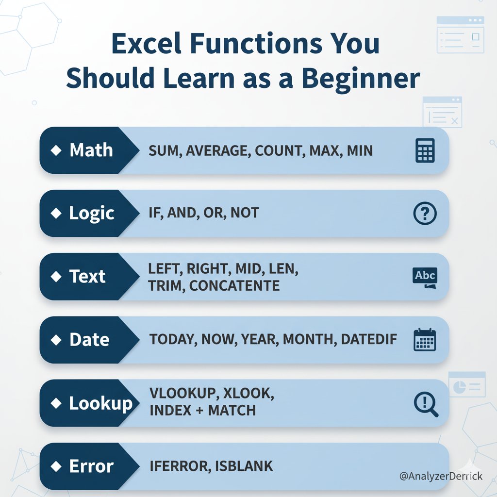 AnalyzerDerrick's tweet image. Dear Data Analyst,
Start with the basics — these Excel functions will make 80% of your analysis easier. 💪🏽
Master them, and you’ll speak the language of data fluently. 🔢📊
Repost & follow for more data and analytics tips! 💡
#Excel #DataAnalytics
#Chisel #Yawa #Nkrumah #Scanty
