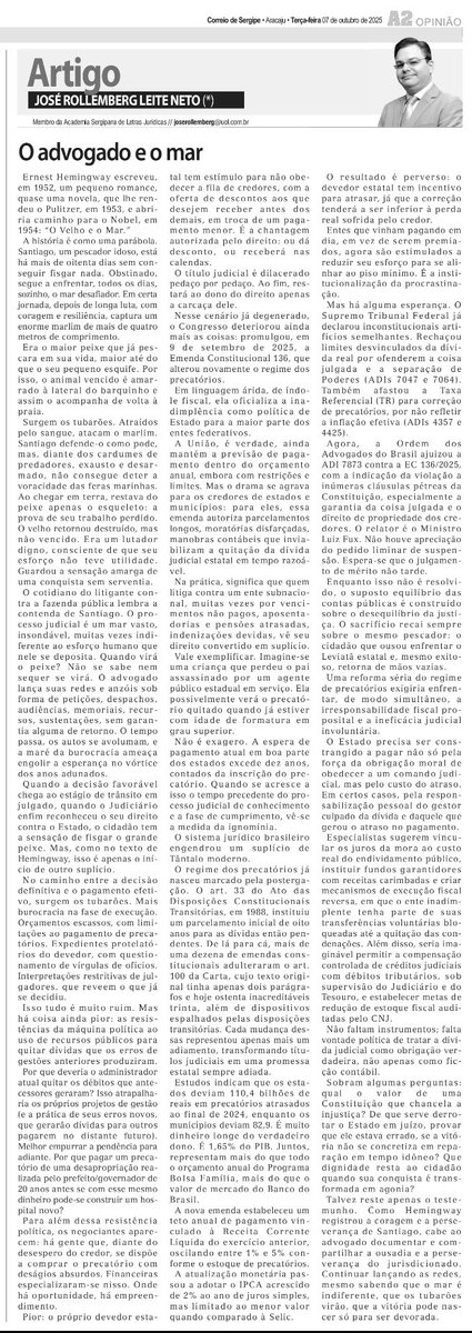 JoseRollemberg's tweet image. Bom dia. No Correio de Sergipe de hoje, o que Hemingway poderia dizer a um credor da Fazenda Pública. #pazebem