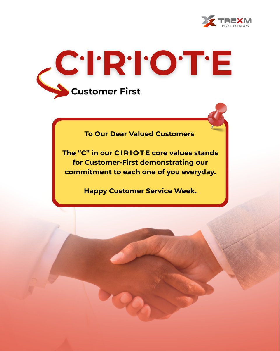 Every week is Customer Service Week for us!

Dear Valued Customer 

Today, tomorrow, and always, we celebrate you and will continue to put you first.

Happy Customer Service Week.

#customerfirst #trexmholdings #CustomerServiceWeek2025