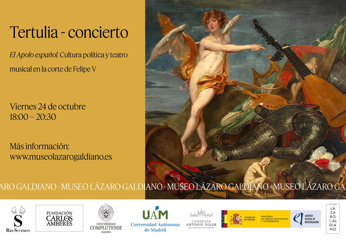 ¡NOVEDAD! El viernes 24 de octubre, tertulia-concierto "El Apolo español. Cultura política y teatro musical en la corte de Felipe V". 
Entrada #gratis para estudiantes (con inscripción previa) y 8 € para público general.
+ info: museolazarogaldiano.es/agenda-de-acti… 
#conciertosmadrid