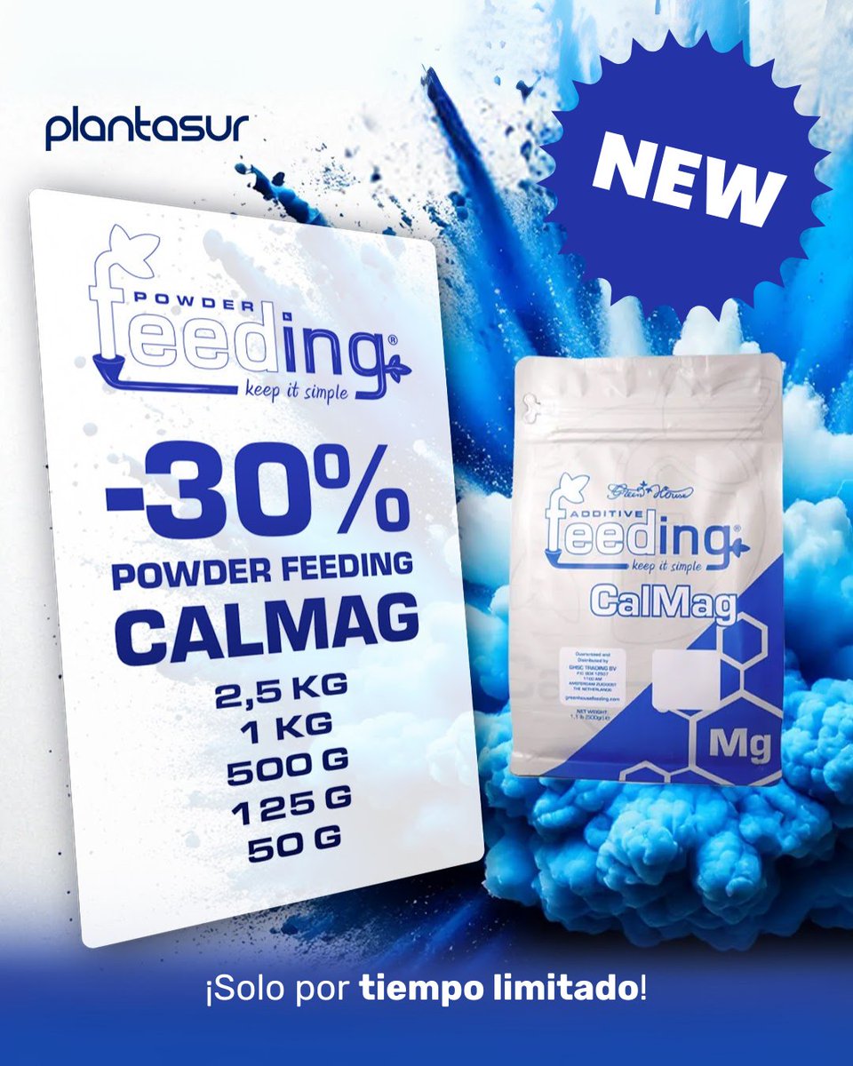 Powder Feeding CalMag ya está disponible y llega con -30% de lanzamiento en todos sus formatos😍

Un imprescindible para equilibrar calcio y magnesio en tus soluciones nutritivas y sacar lo mejor de tus plantas.🌱 

🗓 Hasta 18/10/2025 o fin de stock.