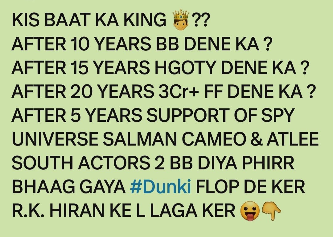 human9922's tweet photo. TATTI MAT KHA IN 2023 #Tiger3 DOMESTIC 283Cr+ WW 464Cr+ >> SRK HG #CE
#BBJAN >> COMBINED #Pathaan & #Jawan 👇
REMEMBER BAAP BAAP HOTA HAI
#SalmanKhan𓃵 💥👑 https://t.co/DkbbIczlYr
