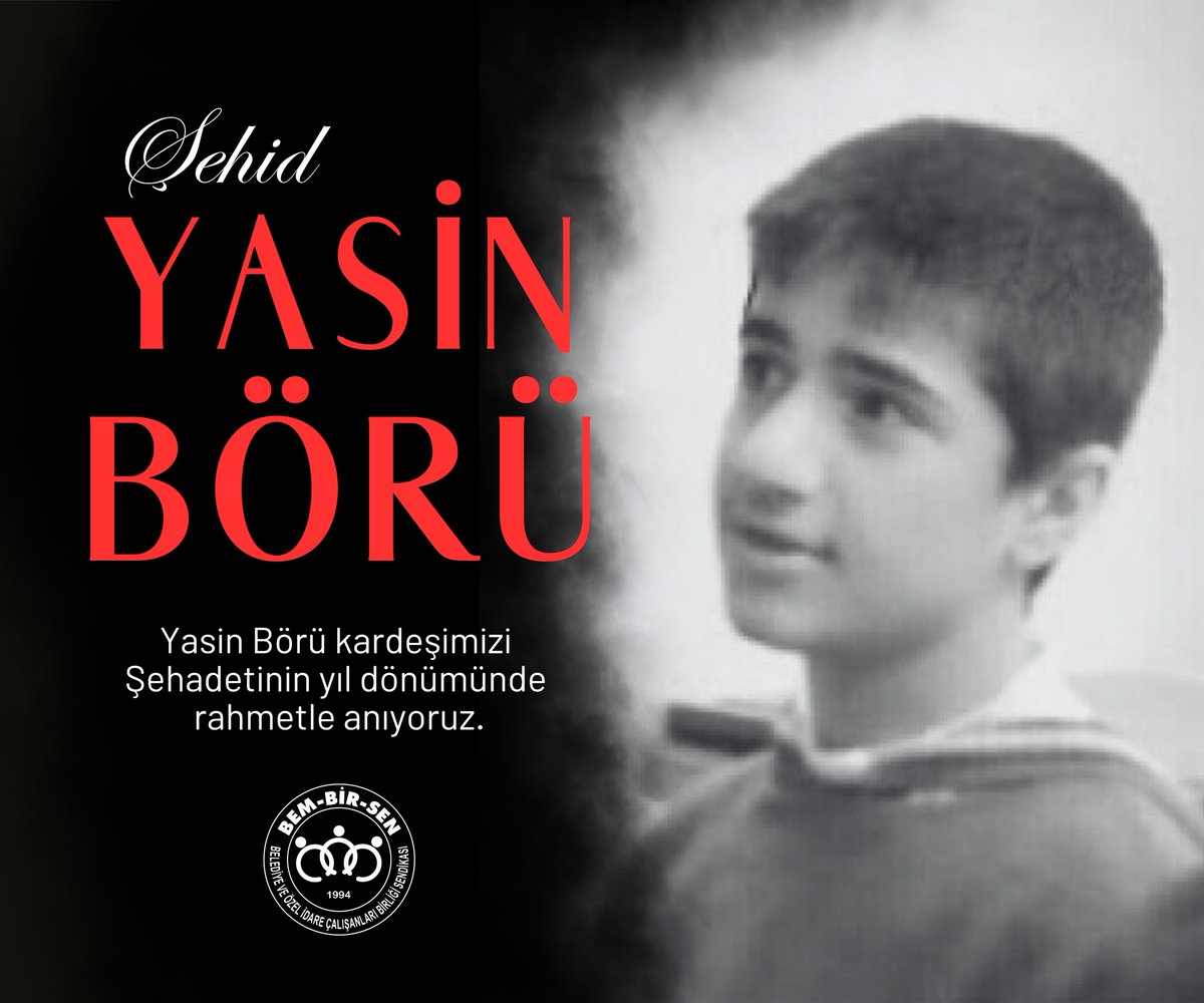 Arkadaşları ile ihtiyaç sahiplerine kurban eti dağıtırken pkk terör örgütü mensupları tarafından  16 yaşında, vahşice katledilen 

Yasin Börü kardeşimizi ve arkadaşlarını Şehadetlerinin yıl dönümünde rahmetle anıyoruz. 

Yasin Borü'nün katili canileri ve  çocuk katili terör