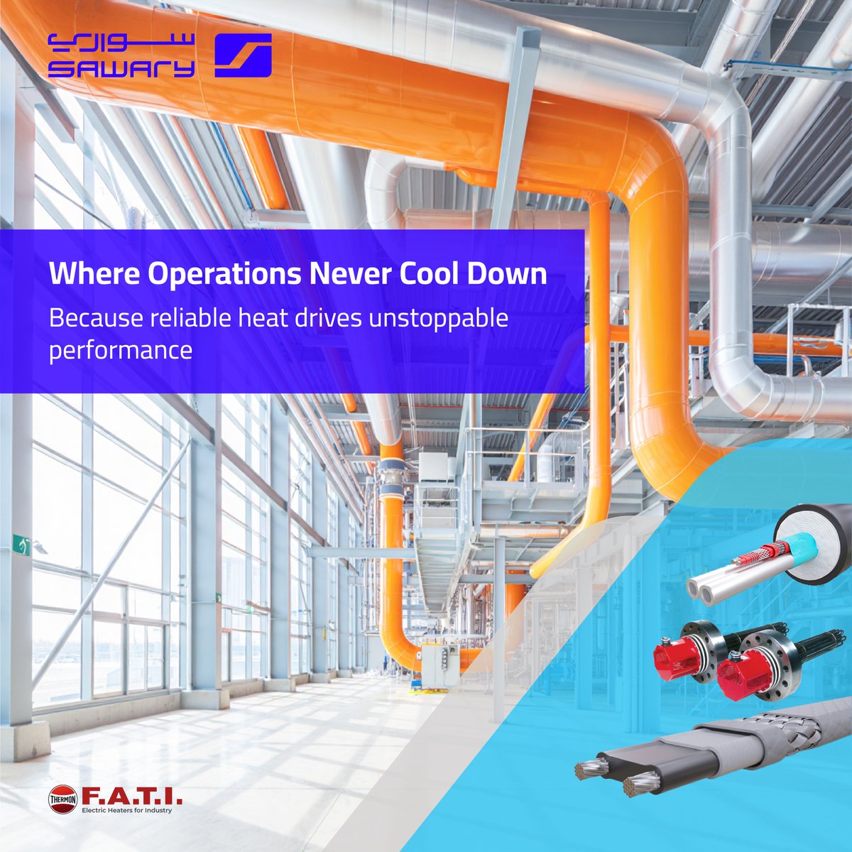 SAWARY_sa's tweet photo. At Sawary, we power industries that never stop, delivering precision thermal solutions with our partners Thermon and FATI .

🔥 Advanced heat tracing &amp; control systems
⚙️ Explosion-proof heating equipment
💡 Reliable performance for critical operations https://t.co/DKeTqXozYc