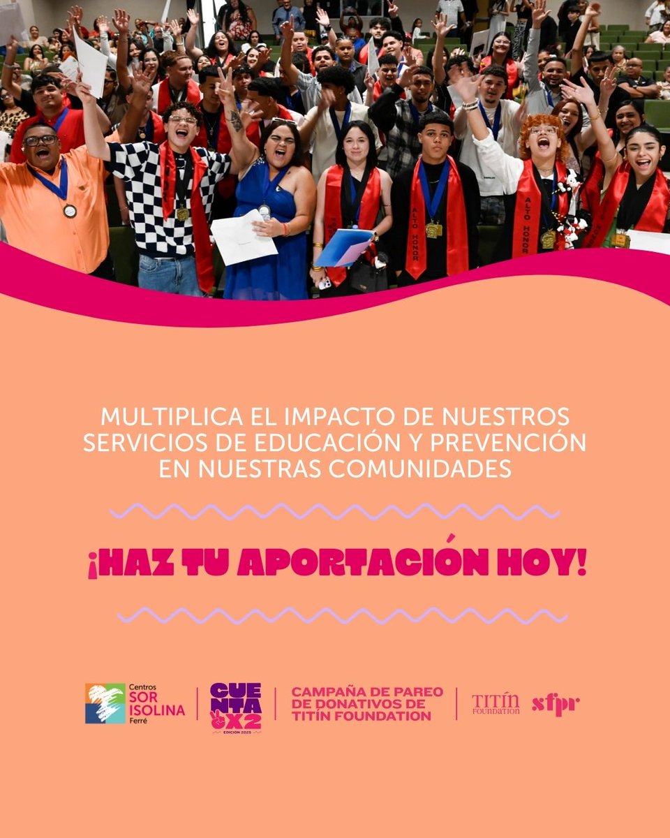 ¡Todavía estás a tiempo de ser parte de la campaña de pareo de fondos #CUENTAX2 y ayudarnos a transformar vidas!

Haz tu aportación en sinfinespr.org/organizaciones… 

#TitinFoundation #SINFINESPR #donar #transformavidas #csifpr