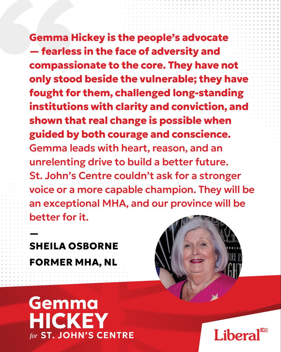Thanks to Shannie Duff and Sheila Osborne for their support as I run to be the next MHA for St. John’s Centre. 

Visit electgemma.com to donate, get involved, or learn more. And don’t forget to follow my Elect Gemma - St. John's Centre page on Facebook for updates. One