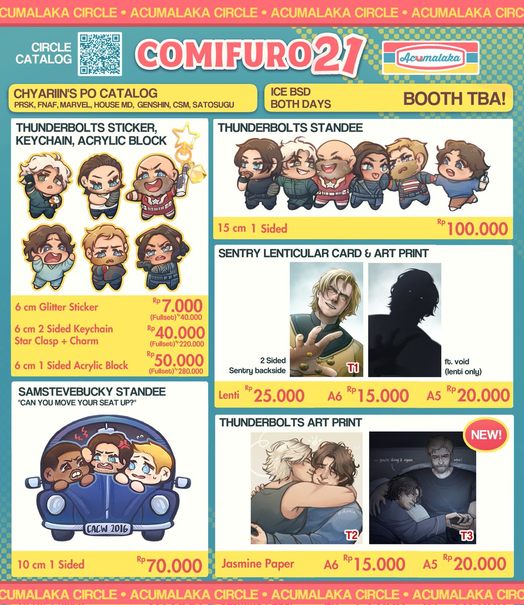 chyariin's tweet photo. [🩷&amp;🔁 𝐚𝐩𝐩𝐫𝐞𝐜𝐢𝐚𝐭𝐞𝐝!]

Chyariin's #CF21 Batch 2 PO &amp; Mail Order is now open!

📤 Both Days
🗓️ 7-14 Oct
📌 https://t.co/nyFOShw6JY
🌈 Marvel (Thunderbolts, CACW), House MD, Project Sekai (PRSK), FNAF, Genshin, CSM, Satosugu

#comifuro21 #comifuro21catalogue
[1/2] https://t.co/fhjYVkUuac