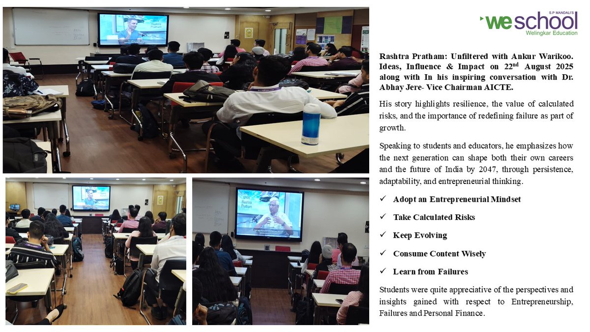 Rashtra Pratham:Unfiltered with Ankur Warikoo -Ideas, Influence &amp; Impact on 22nd Aug 25.

Speaking to students &amp; educators, he emphasizes how next generation can shape both their own careers &amp; future of India by 2047, through persistence, adaptability &amp; entrepreneurial thinking.