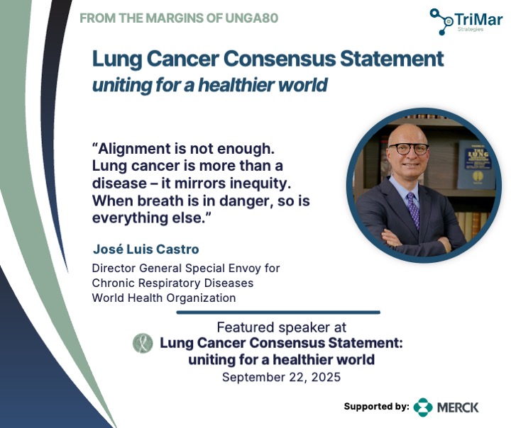 Grateful for insights shared by
<a href="/JLCastroGarcia/">José Luis Castro</a>
at the meeting on the margins of #UNGA80 hosted by @TriMarStrategies.

3 key priorities: 
✅ Embed #lungcancer into #CRD &amp; #NCD  strategies 
🌱 Promote #cleanair policies 
⚖️ Make #lunghealth a true measure of #equity