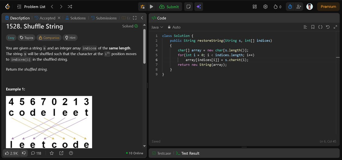 DilipKumar2410's tweet image. Solved today in Java: Shuffle String
Every day, one step closer to sharper logic and cleaner solutions.
#Java #Coding #LogicBuilding