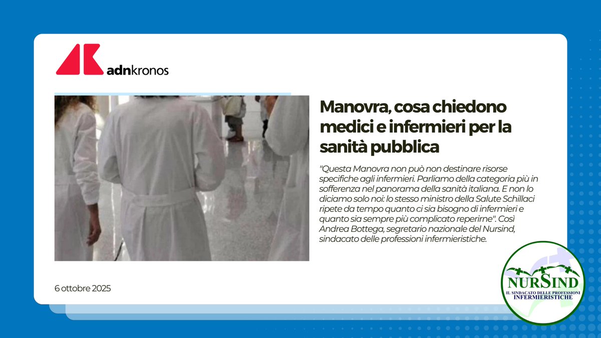 Comincia ad entrare nel vivo la partita delle risorse da stanziare in #manovra per la #sanità. Un interessante focus di <a href="/Adnkronos/">Adnkronos</a> Salute, a cura del giornalista <a href="/FRMaggi77/">Francesco Maggi</a>, raccoglie anche la voce degli #infermieri. 

Ecco che cosa chiede il #Nursind: adnkronos.com/salute/sanita/…