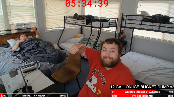 Day 2 is COMPLETE. Day 3 starts with only 5 hours left. $1000 raised today = EPIC challenge + major time added! WE HAVE TONS of stuff planned. Let's increase that timer for charity