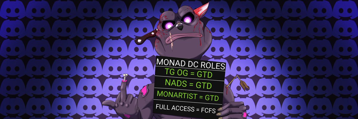 Deadnads's tweet image. GDND Nads💜
Proud Holder of one of these roles on Monad Discord? 
TG OG-NAD-MONARTIST-FULL ACCESS

Verify it on Guild and get whitelist for Deadnads mainnet
era.guild.xyz/deadnads