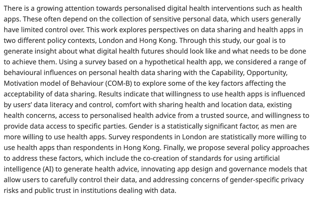 Data_and_Policy's tweet image. New article!
Behavioural perspectives on personal health data sharing and app design: an international survey study
👉 bit.ly/4h16fzF
By Veronica Qin Ting Li, @yarime, @viviantonop, @HWWPotts and Carla-Leanne Washbourne
#healthdata #personalisedhealth #healthapps