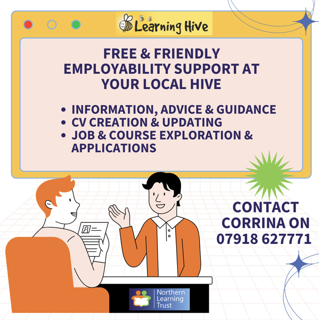 Looking for a new job or thinking about a career change? 

Book a 1-1 appointment for help with:
· CV writing
· Job applications
· Advice &amp; guidance
· Exploring courses and new career options

Call now to get started and take the next step toward your future!
#newbiggin