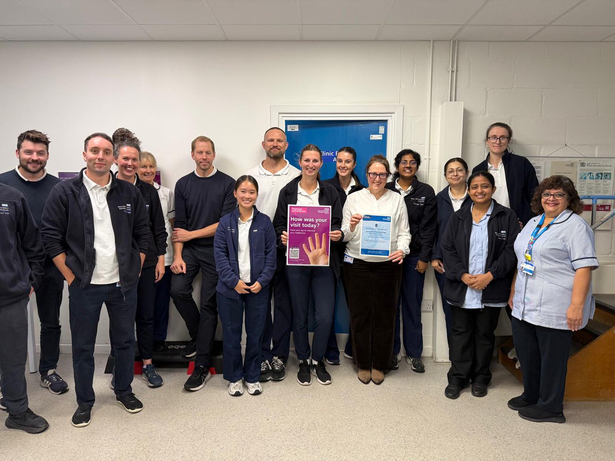 🌟 Congratulations to the Outpatient Physiotherapy Team @Jacketts Field for being awarded a Recognition Certificate from the FFT Team!👏 
Outstanding care, every time — and patients are noticing the difference! 💙#RecoveryJourney #FFT #NHSExcellence #FFTFeedback #PhysioCare