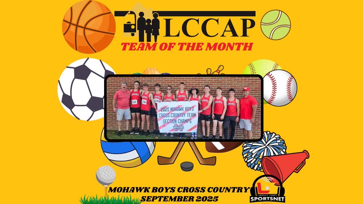 LCSportsNet's tweet photo. Say hello to our @LawCountyCAP Team of the Month for September! Congratulations to the undefeated section champion Mohawk Warrior boys cross country team! Good luck at WPIAL finals! @AthleticsMohawk https://t.co/jXXkkBp4uq