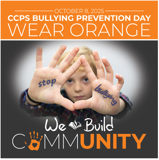 Parkside Elementary (@parksideproud) on Twitter photo On Wednesday, October 8th, we will be recognizing Bullying Prevention Month by wearing orange.
Students are encouraged to participate by wearing orange.
Students do not need to wear uniforms if they are wearing orange.
All clothing must follow CCPS dress code guidelines. On Wednesday, October 8th, we will be recognizing Bullying Prevention Month by wearing orange.
Students are encouraged to participate by wearing orange.
Students do not need to wear uniforms if they are wearing orange.
All clothing must follow CCPS dress code guidelines.