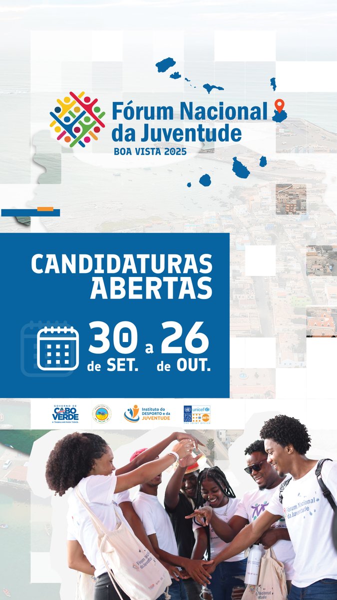A Câmara Municipal do Sal informa que já se encontram abertas as candidaturas para o Fórum Nacional da Juventude 2025, que terá lugar na ilha da Boa Vista. As inscrições encontram-se abertas de 30 de setembro a 26 de outubro