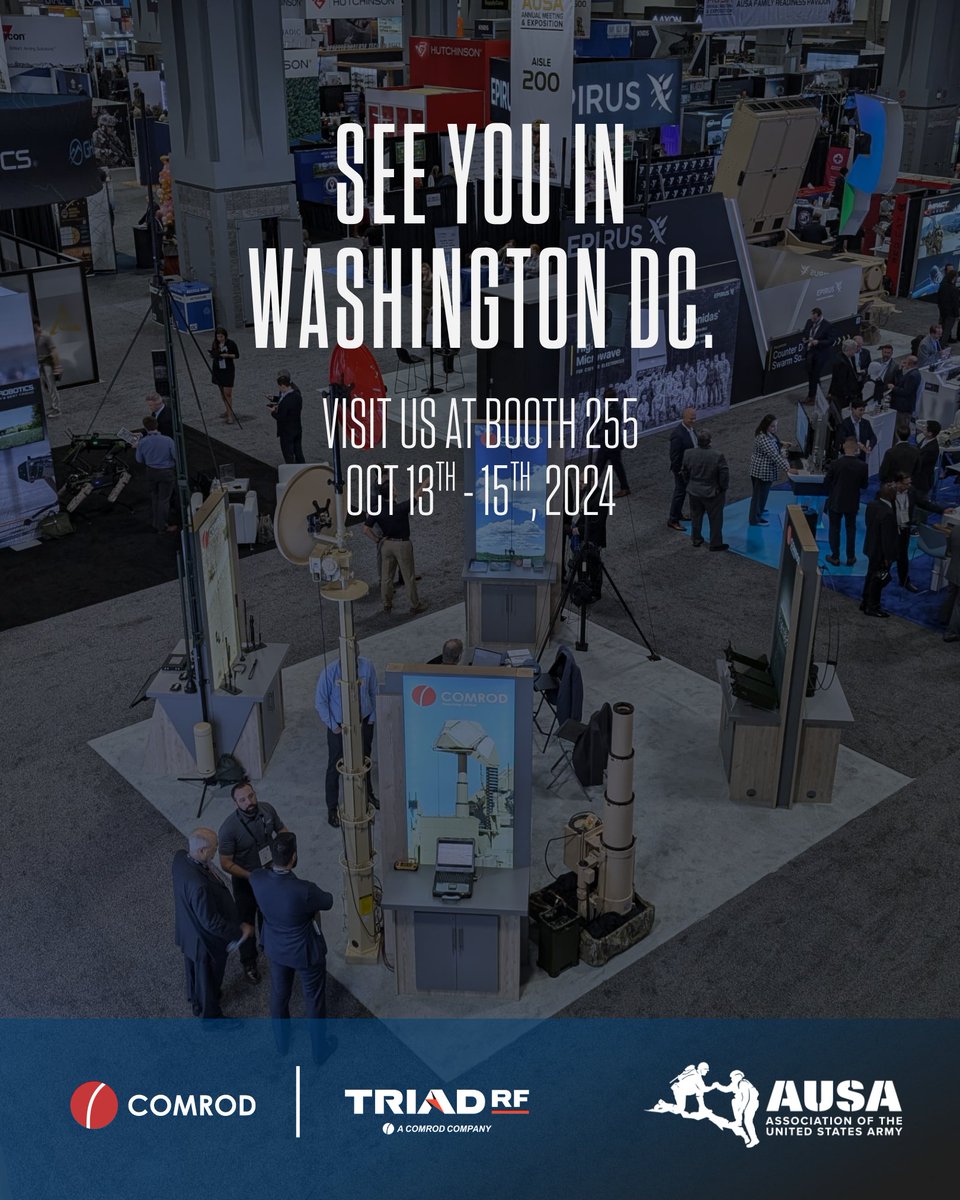 Comrod_Group's tweet photo. @‌AUSAorg is just around the corner! Visit #Comrod at Booth 255 to see how our advanced antennas, amplifiers, masts, and power systems extend the range &amp; resilience of mission-critical communication networks. @‌triadrf #AUSA2025 #TriadRF #ReachingFurther #ausa2025 https://t.co/qbqGHBl3Mp