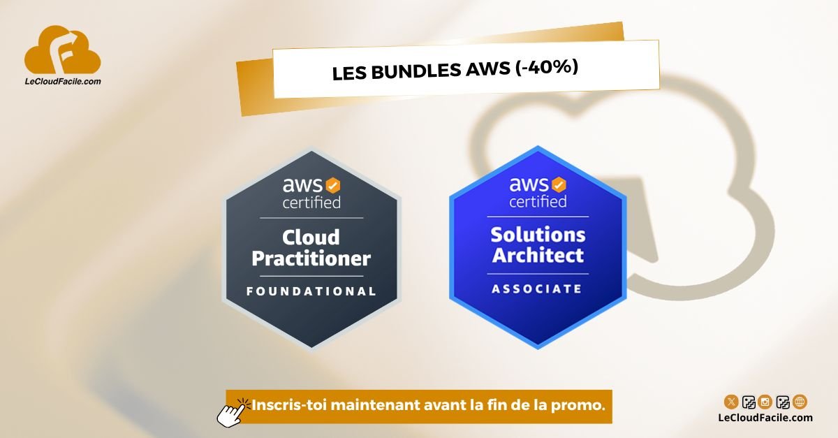 lecloudfacile's tweet photo. 👉 Découvrez nos 2 bundles AWS à -45% :

Bundle 1 
 ➡️ Cloud Practitioner + Solutions Architect
https://t.co/Oi4n7Yek81

Bundle 2 
 ➡️ Cloud Practitioner + Examens pratiques ACP
https://t.co/OABIcRcCyi
 
Et si vous alliez plus loin en un seul achat ? https://t.co/HpYq6Z4lUZ