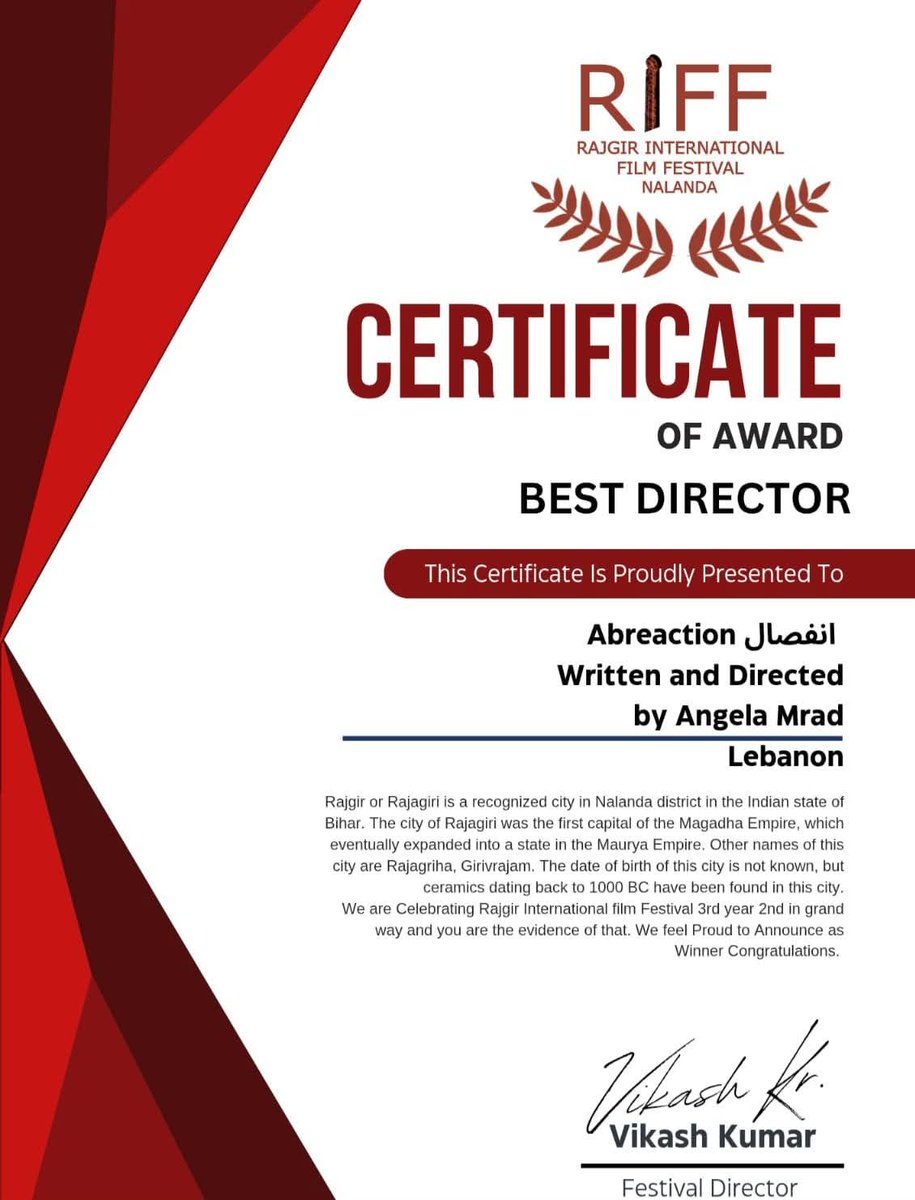 I tell my story through cinema, and today cinema tells mine, honored to be named #BestDirector 🏆🇱🇧 #AwardWinner #Filmmaker #WomenInCinema #AngelaMrad #Storyteller #Lebanon #Abreaction 
#أنجيلا_مراد #لبنان #انفصال