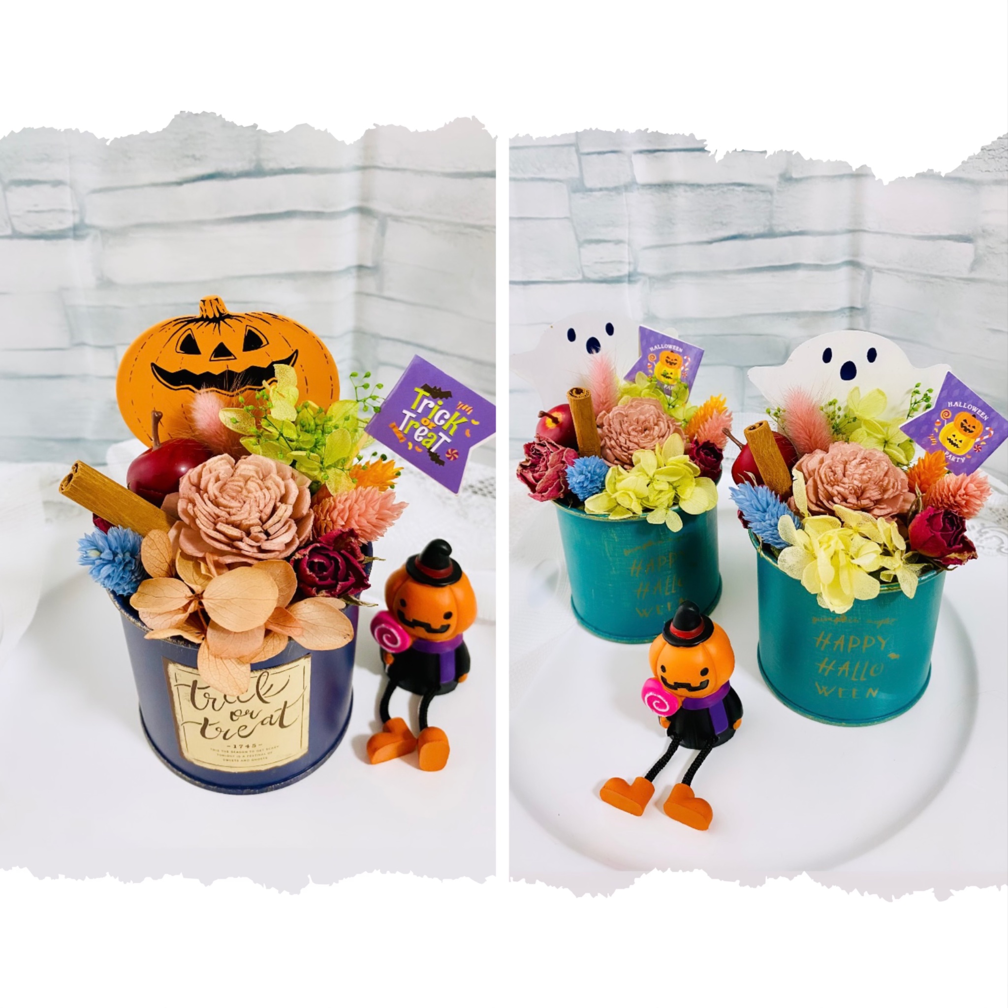 momom 0923様　ハロウィンバトンアレンジネコ17 オーダー品仏花 ハロウィンアレンジ 秋の模様替え ❁ アートフラワー バスケット