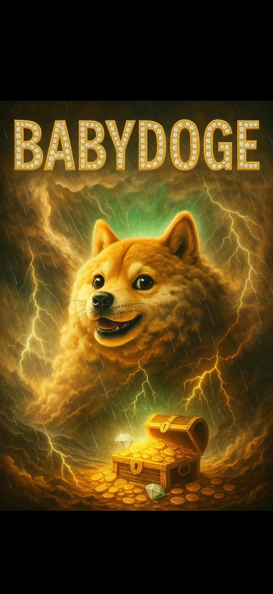 嵐の背景で宝箱を持つBabyDogeのアーティスティックな描写