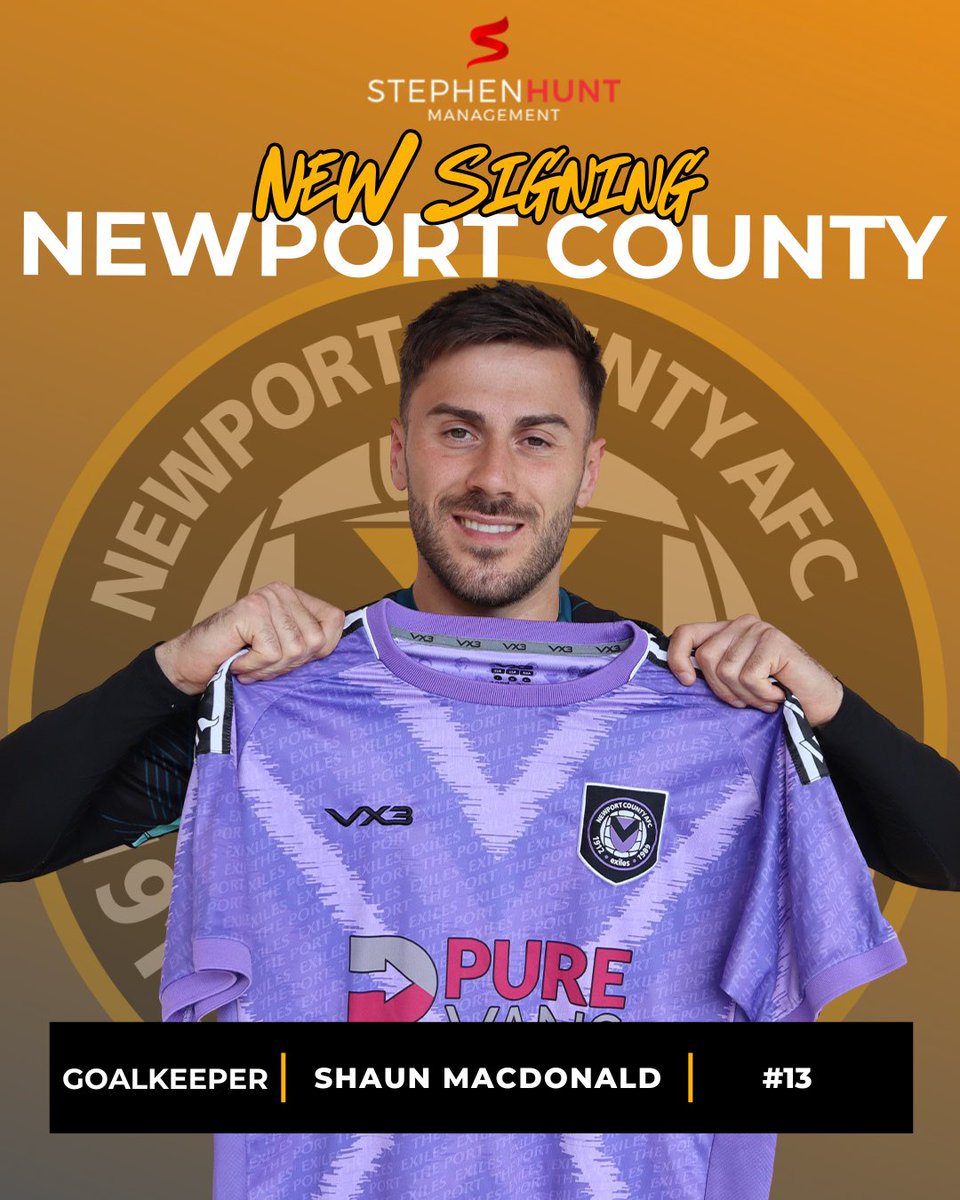 Stephen Hunt Management (@teamshm_) on Twitter photo ✍️ Shaun MacDonald >>> <a href="/NewportCounty/">Newport County AFC</a> ✅
Best of luck to <a href="/shaun_macone/">Shaun MacDonald</a>, who has signed for Newport County until the end of the 25/26 season 🧤
Time to show what you can do 💪
#OneClubOneCounty #NCAFC #SMac13 #TeamSHM ✍️ Shaun MacDonald >>> <a href="/NewportCounty/">Newport County AFC</a> ✅
Best of luck to <a href="/shaun_macone/">Shaun MacDonald</a>, who has signed for Newport County until the end of the 25/26 season 🧤
Time to show what you can do 💪
#OneClubOneCounty #NCAFC #SMac13 #TeamSHM
