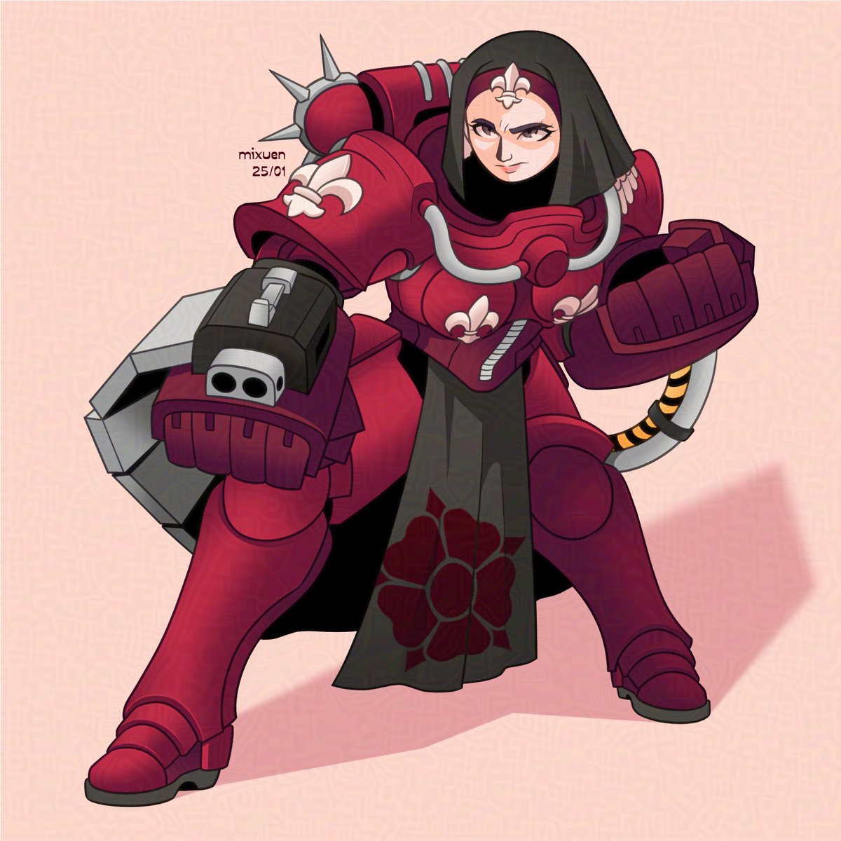 hi Warhammer 40k community, I drew a Sister of Battle dual-wielding power fists. I hope u like it &lt;3