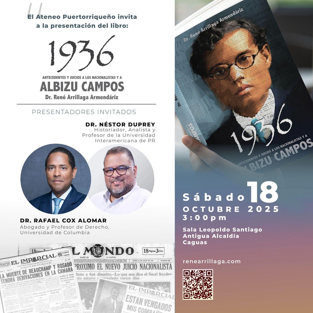 Un honor estar este próximo sábado, 18 de octubre, junto a <a href="/nestorduprey/">Nestor Duprey</a>  presentando el libro del Dr. René Arillaga a las 3:00pm en la Sala Leopoldo Santiago de Caguas.
