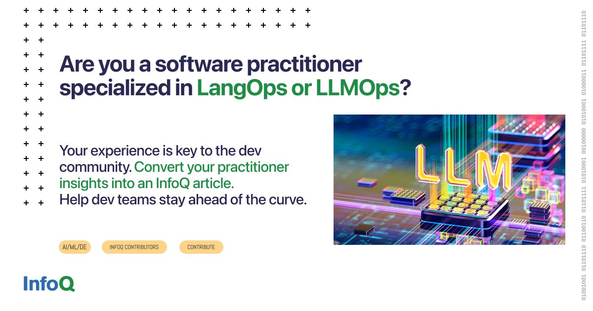 InfoQ's tweet image. 📣 Calling senior software practitioners! Write an article for InfoQ and help dev teams stay ahead of software trends. Share your practitioner knowledge, connect with peers, and build an author portfolio. Submit your proposal: bit.ly/3jlxSY4  

#ai #ml ##LLMOps