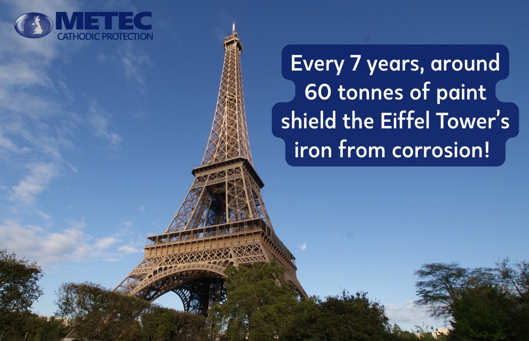 Metecgroup's tweet image. The Eiffel Tower battles corrosion daily. 🗼 Every 7 years, 60 tonnes of paint shield its iron frame from rust. 🎨⚙️ 

Even icons need protection — meticulous upkeep keeps the Iron Lady standing tall. ♻️ 

#CorrosionProtection #EiffelTower #Engineering