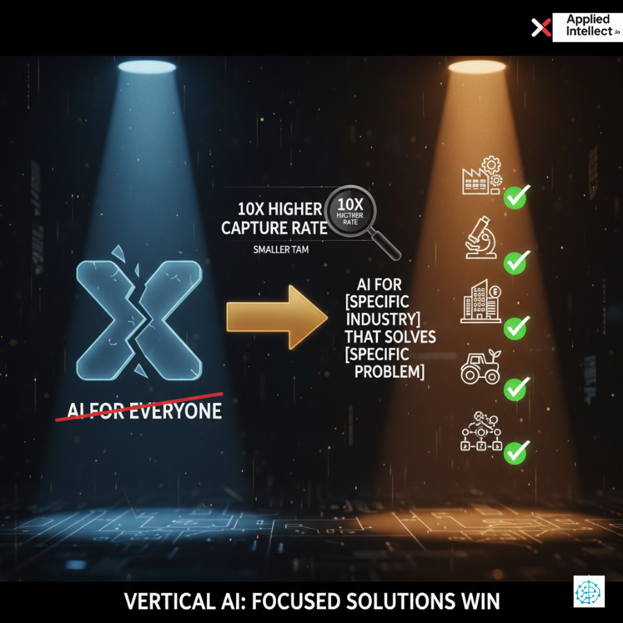 AppliedIntelX's tweet image. 🧵Vertical AI is eating horizontal AI&apos;s lunch.

And 90% of founders are building at the wrong layer...
While everyone chases horizontal AI, vertical specialists quietly raised massive rounds.

#VerticalAI #StartupStrategy #AITrends
