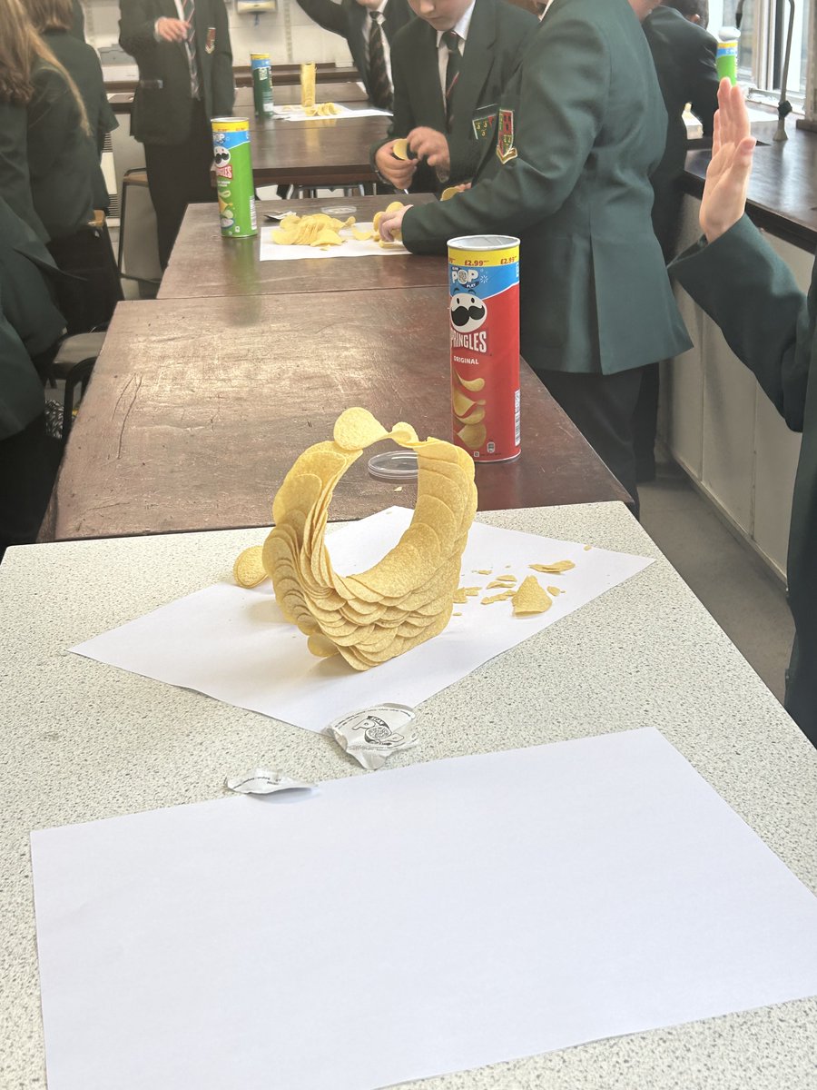 KirkbieKendal's tweet image. A great effort from the Year 7s in Mrs Wrigley’s Science Club. Their challenge was to make ‘Pringle ringles&apos; - a standalone ring structure from the contents of a tube of Pringles and nothing else. We even had a Pringles swan made at the end. 👏🧠 #ScienceClub #PringleChallenge