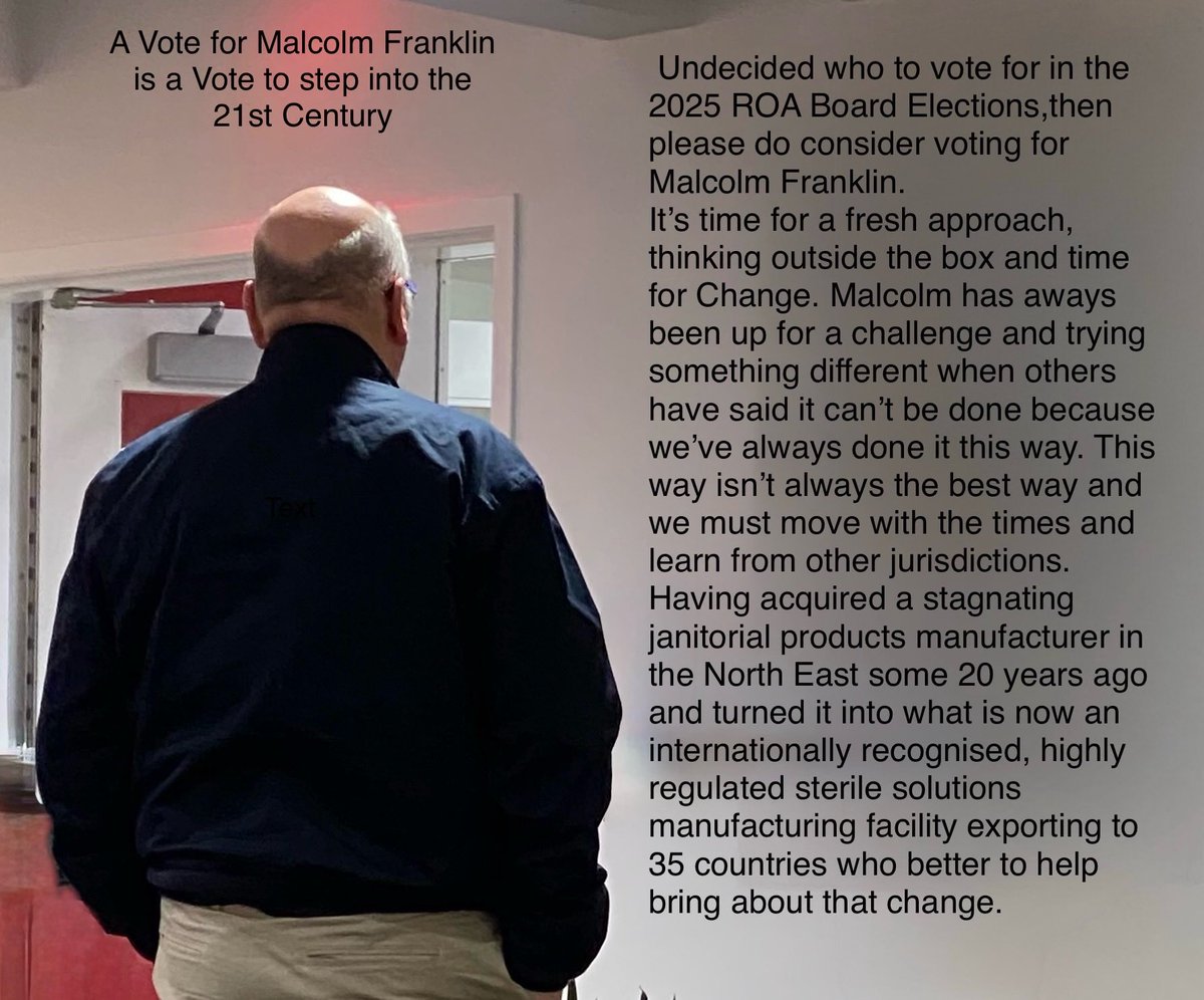 ⁦<a href="/RacehorseOwners/">Racehorse Owners Association</a>⁩ Board Elections voting closes at 12pm on 17th October. As was once said to ⁦<a href="/MPFranklin/">Malcolm Franklin</a>⁩ “It’s nice to see ordinary people winning”⁦<a href="/NTFnews/">National Trainers Federation</a>⁩ ⁦<a href="/RacingPost/">Racing Post</a>⁩ ⁦<a href="/SkySportsRacing/">Sky Sports Racing</a>⁩ ⁦⁦<a href="/rpbloodstock/">Racing Post Bloodstock</a>⁩ ⁦<a href="/bloodstocknews/">EBN</a>⁩
