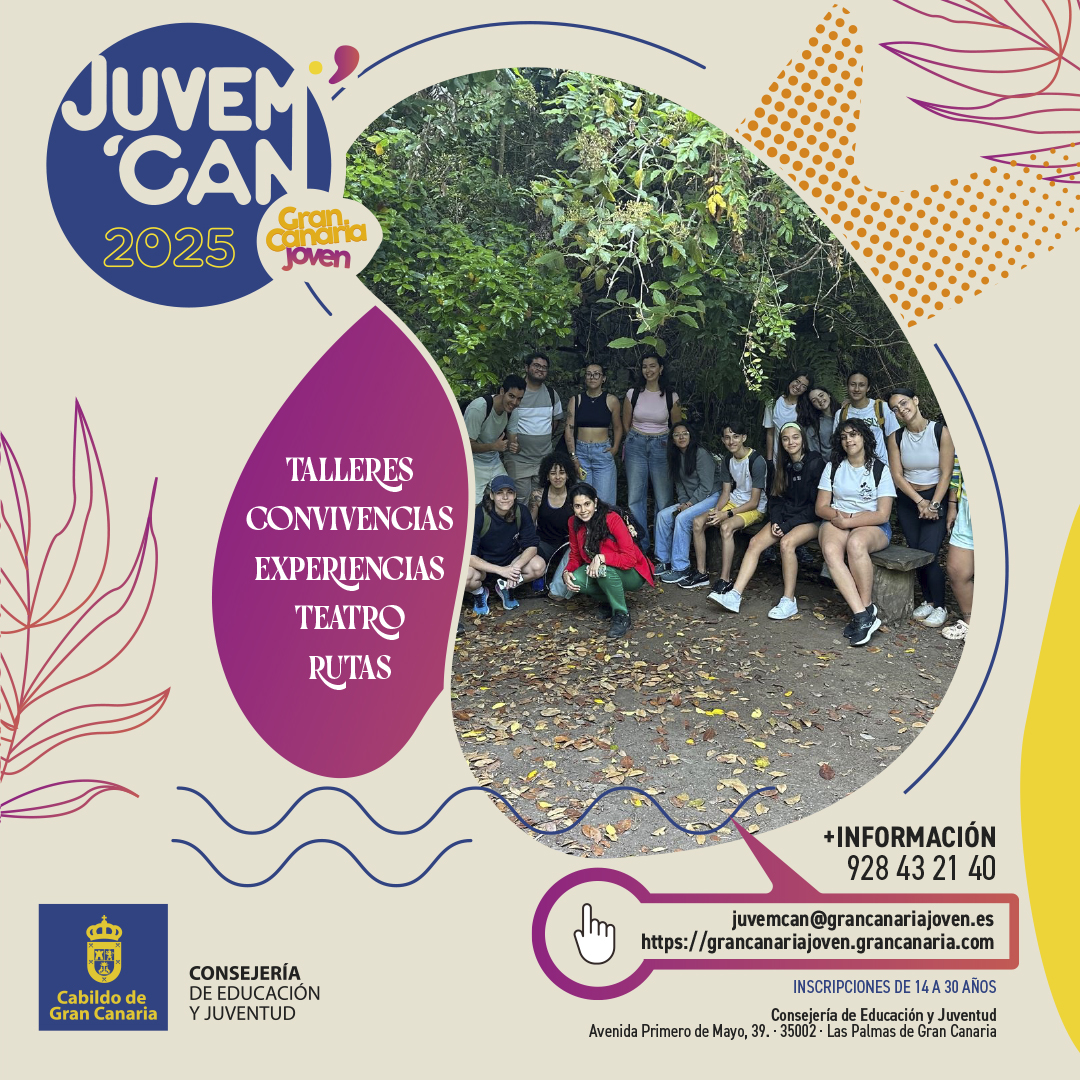 ¡Vuelven las actividades #JUVEMCAN! Talleres, rutas, convivencias y más  📅 Inscripciones desde el 9 de octubre a las 14:00 h. 📲 Recuerda registrarte en la web para apuntarte.
#GranCanariaJoven #GranCanaria