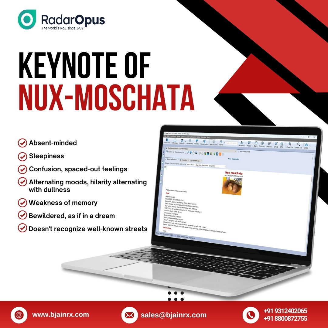 bjainrx's tweet image. In #RadarOpus Homoeopathic Software, it is simpler to learn the #keynotes of any homeopathic remedy such as 𝐍𝐮𝐱-𝐌𝐨𝐬𝐜𝐡𝐚𝐭𝐚.
#materiamedica #Homeopathic #Homeopathy #homepath #rubric #Radaropusindia #homeopathysoftware #besthomeopathysoftware #radaropussoftware #bjainrx